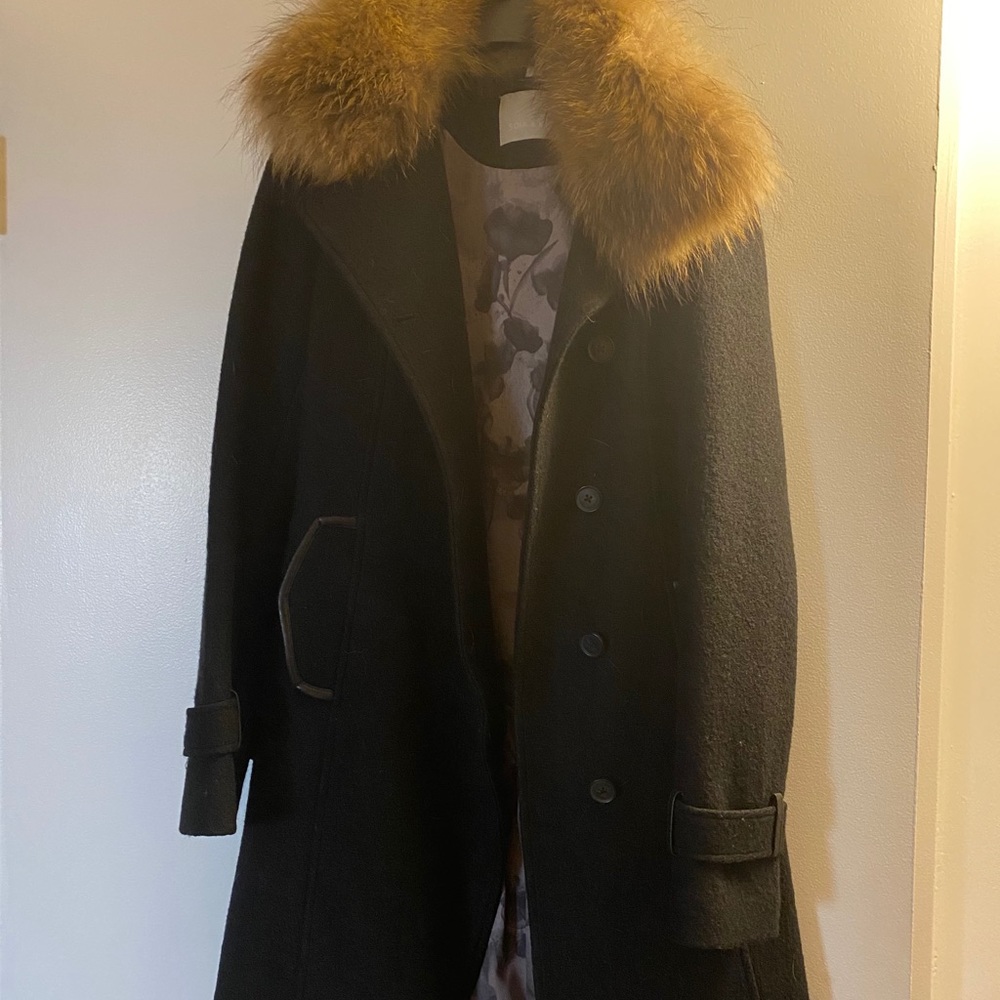 Soia & Kyo Black Wool Raccoon Collar Coat Size S